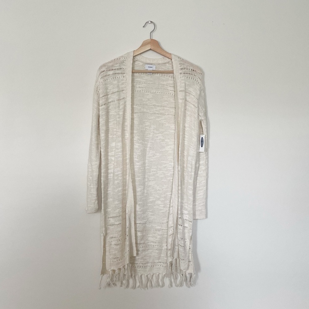 Old Navy Long Cream Fringe Cardigan NWT